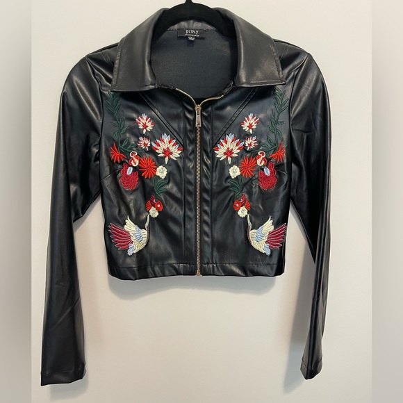 privy Jackets & Blazers - Privy Cropped Embroidered Moto Jacket